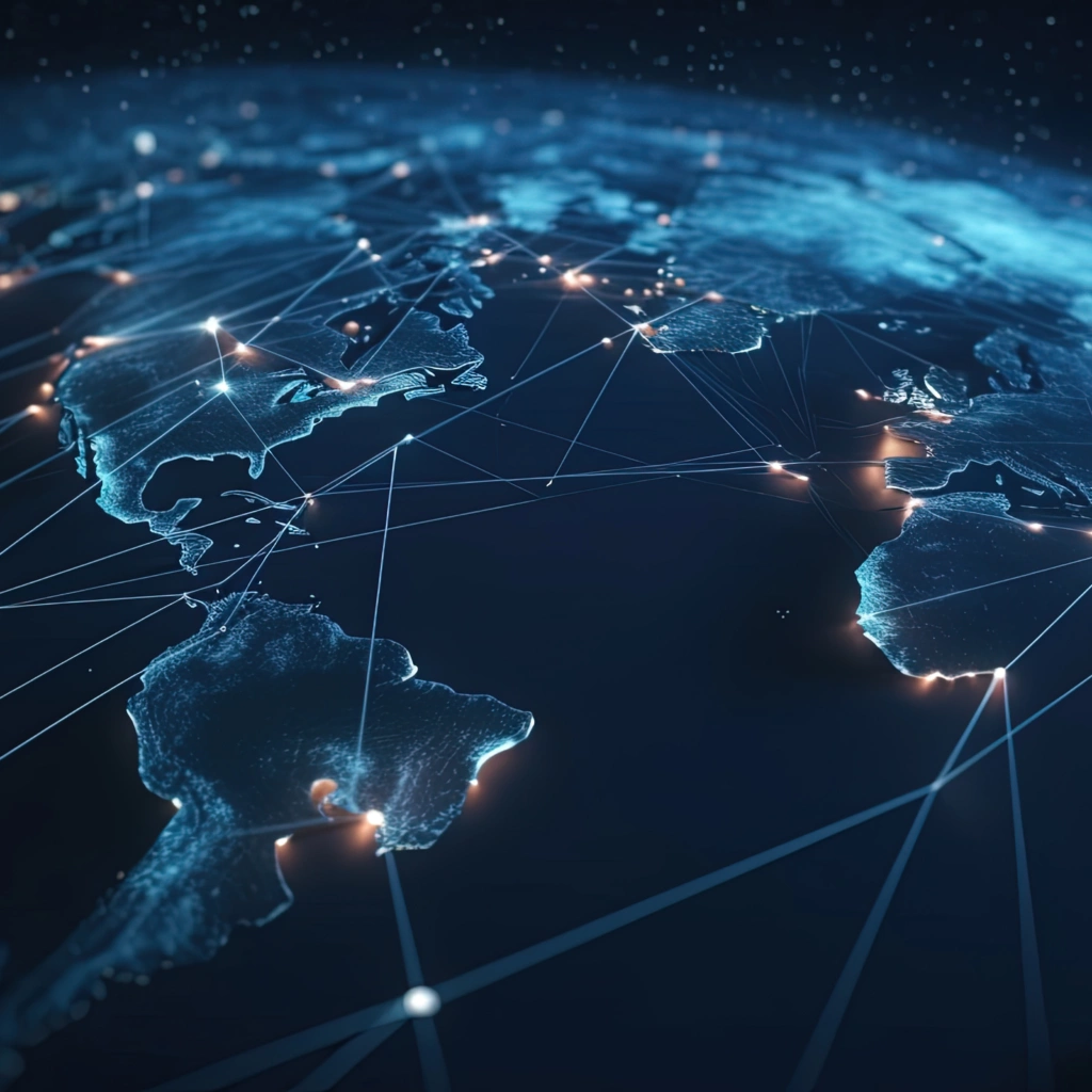 carte du monde avec des lignes interconnectées représentant un réseau mondial