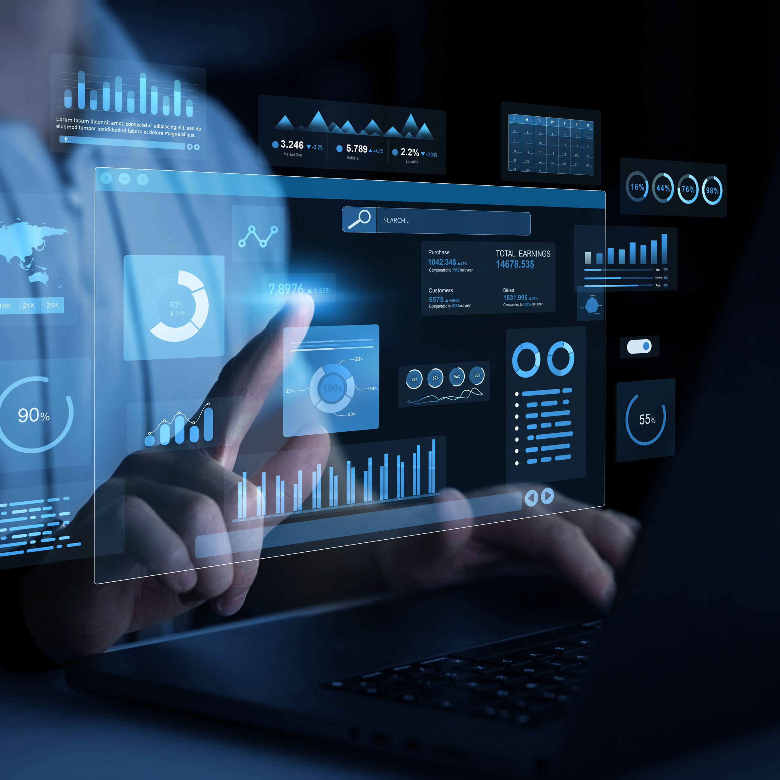 sales professional analyzing performance on an integrated CRM and sanctions screening software platform
