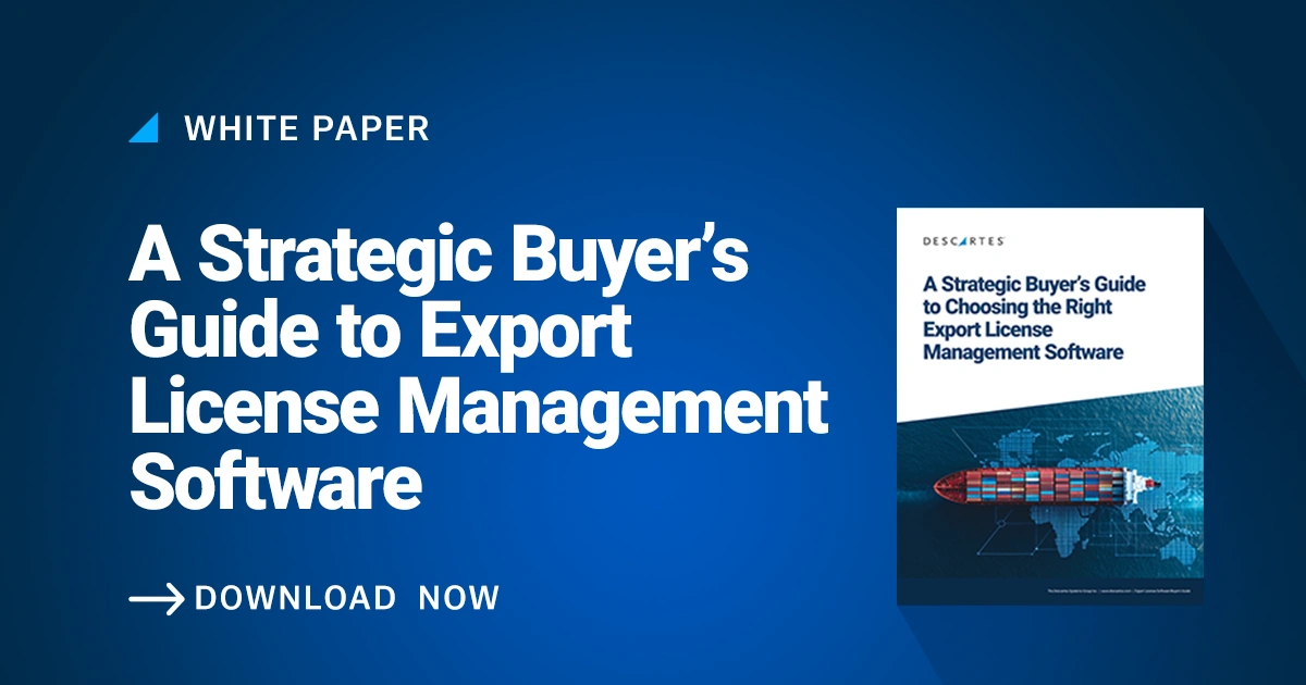 Banner promoting the Descartes Export License Buyer's Guide